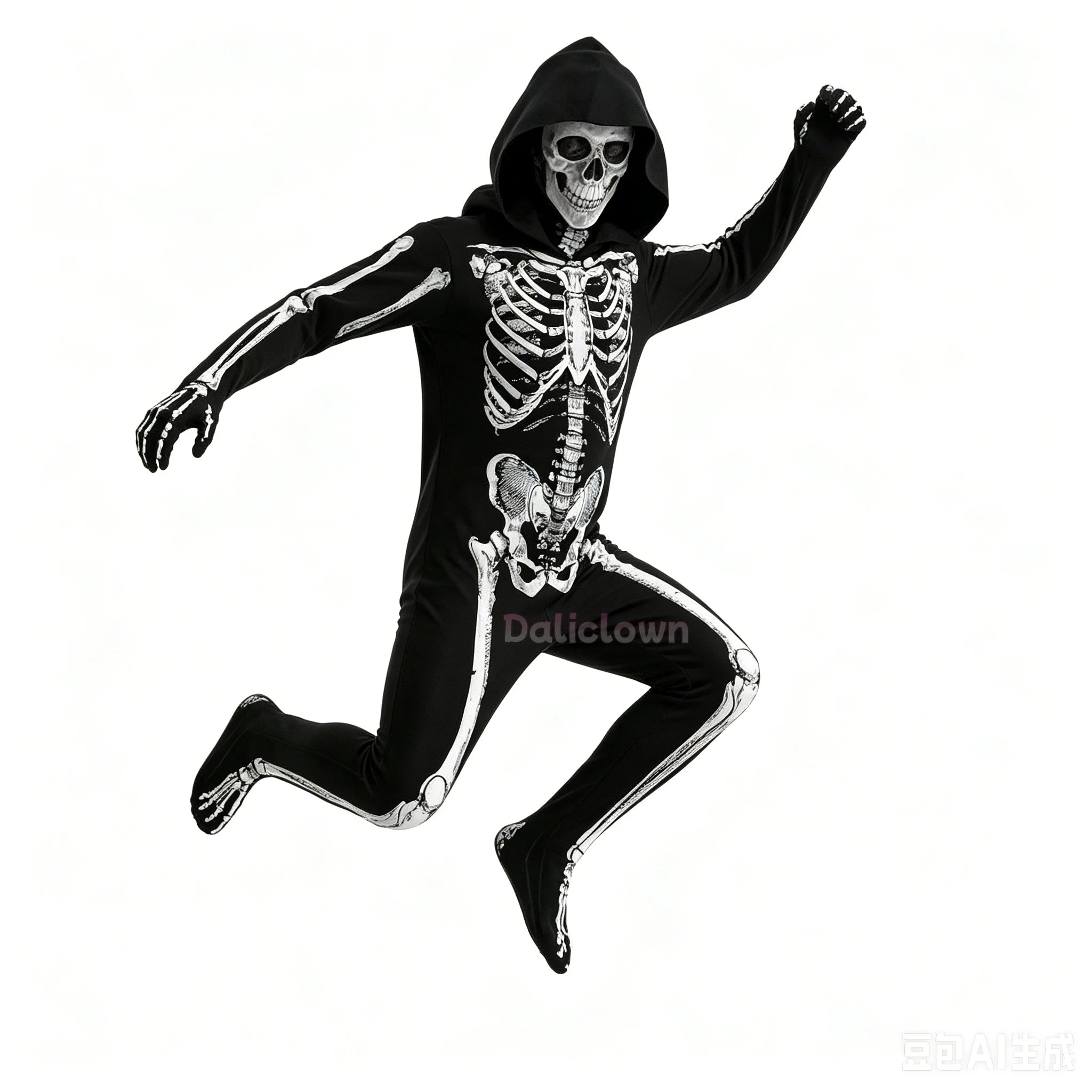 Strašidelný halloweenský cosplayový overal s kapucí a kostrou pro chlapce i dívky