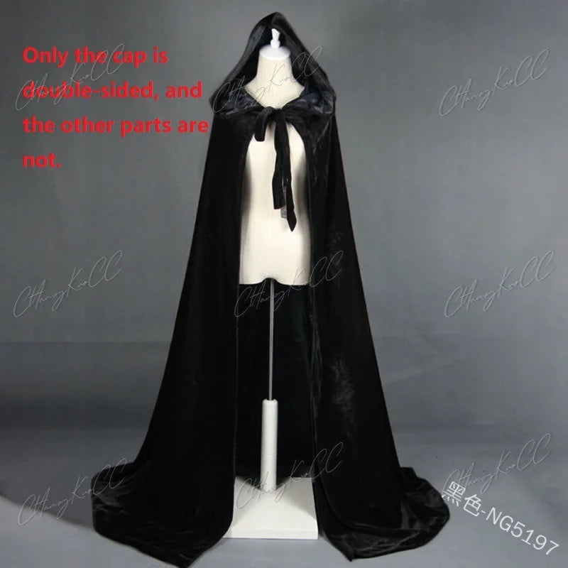 Dlouhý sametový smíšený plášť s kapucí na halloweenový cosplay dospělé čarodějnice