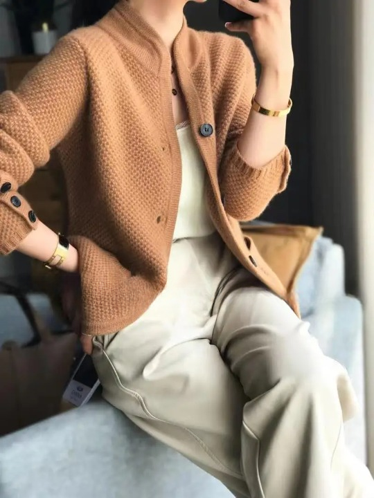 Gilet maille épaisse col montant veste décontractée coupe ample