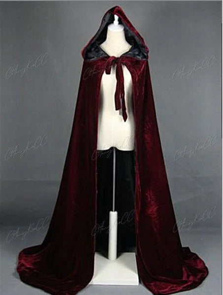 Dlouhý sametový smíšený plášť s kapucí na halloweenový cosplay dospělé čarodějnice