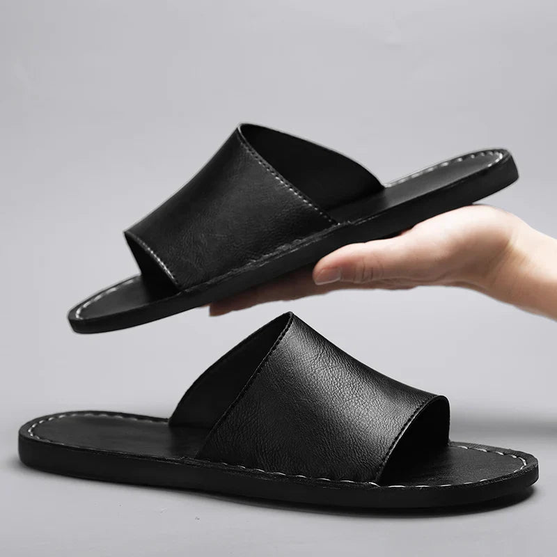 Sandales en Cuir Véritable avec Semelle en Caoutchouc Antidérapante pour Homme