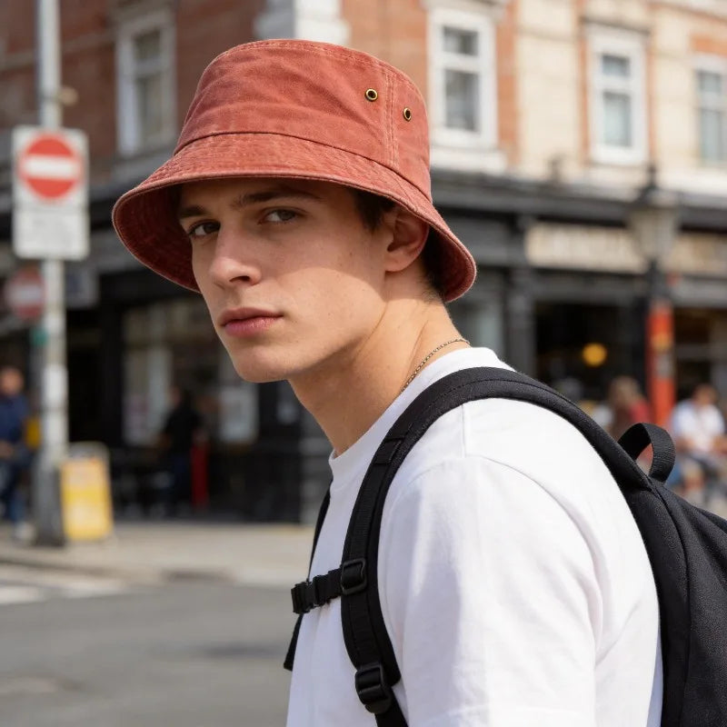 Unisex bavlněný bucket klobouk ve vintage stylu pro volný čas