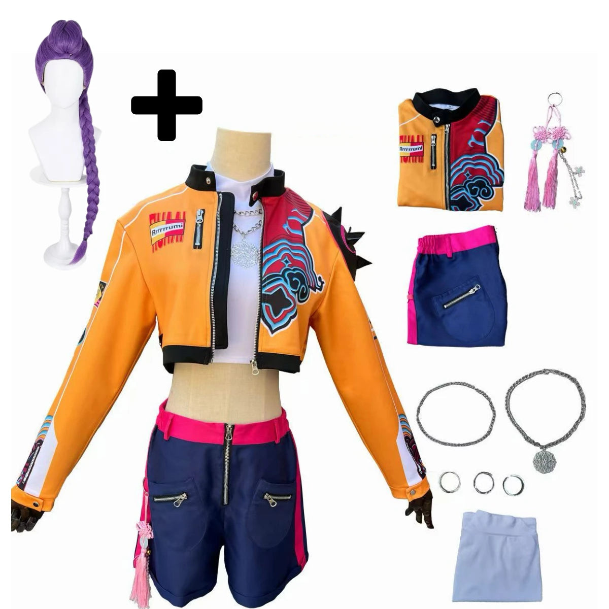Femme Ensemble Veste Courte Short Cosplay Halloween Coloré Bijoux Party