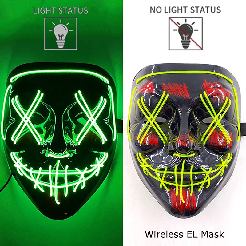 Smíšená svítící LED maska na Halloween, děsivý cosplay, párty pro dospělé, noční