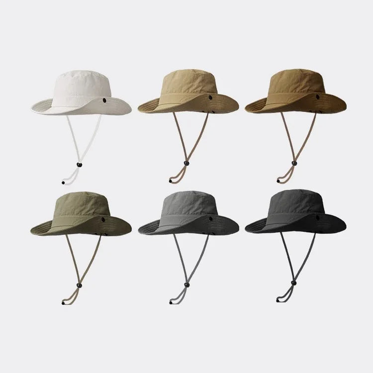 Cappello a secchiello impermeabile da sole regolabile con cordino esterno
