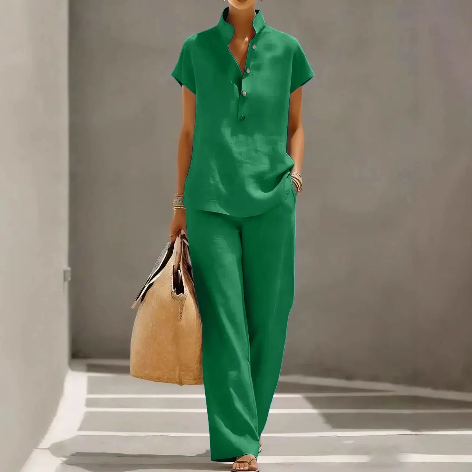 Ensemble pantalon pour femme | tissu en lin | coupe droite fluide plage