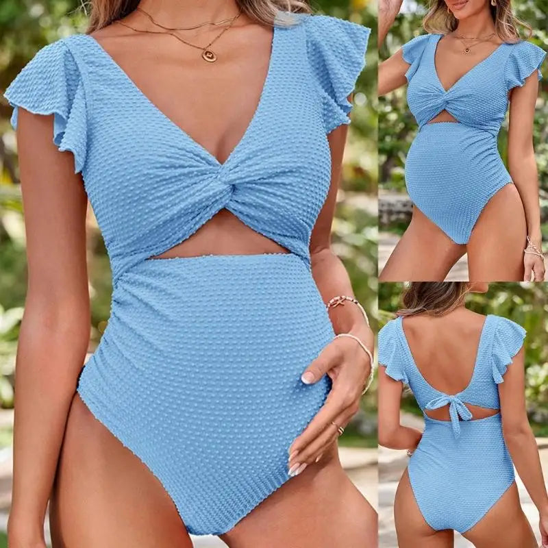 Bañador de maternidad para mujer, conjunto de dos piezas con volantes para nadar.