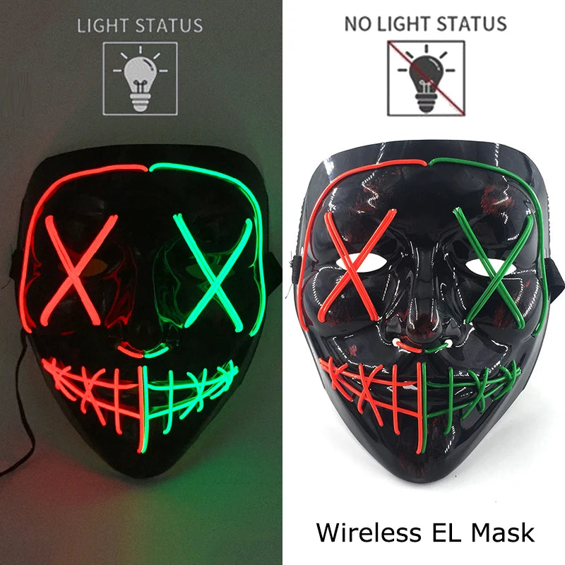 Smíšená svítící LED maska na Halloween, děsivý cosplay, párty pro dospělé, noční