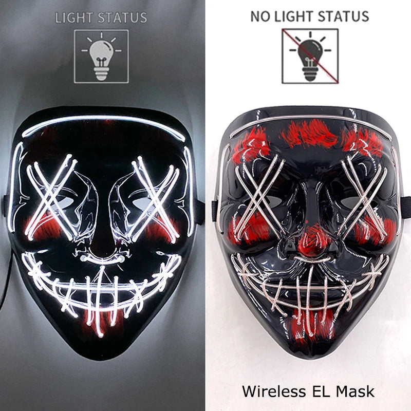 Smíšená svítící LED maska na Halloween, děsivý cosplay, párty pro dospělé, noční