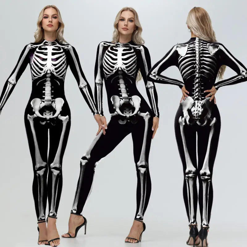 Women's Scary Halloween Skeleton Jumpsuit Cosplay Costume for Adults