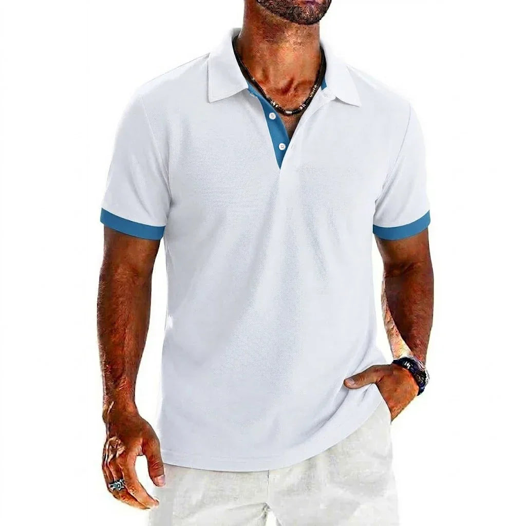 Polo pour hommes — col moderne contrasté — détente et soirée