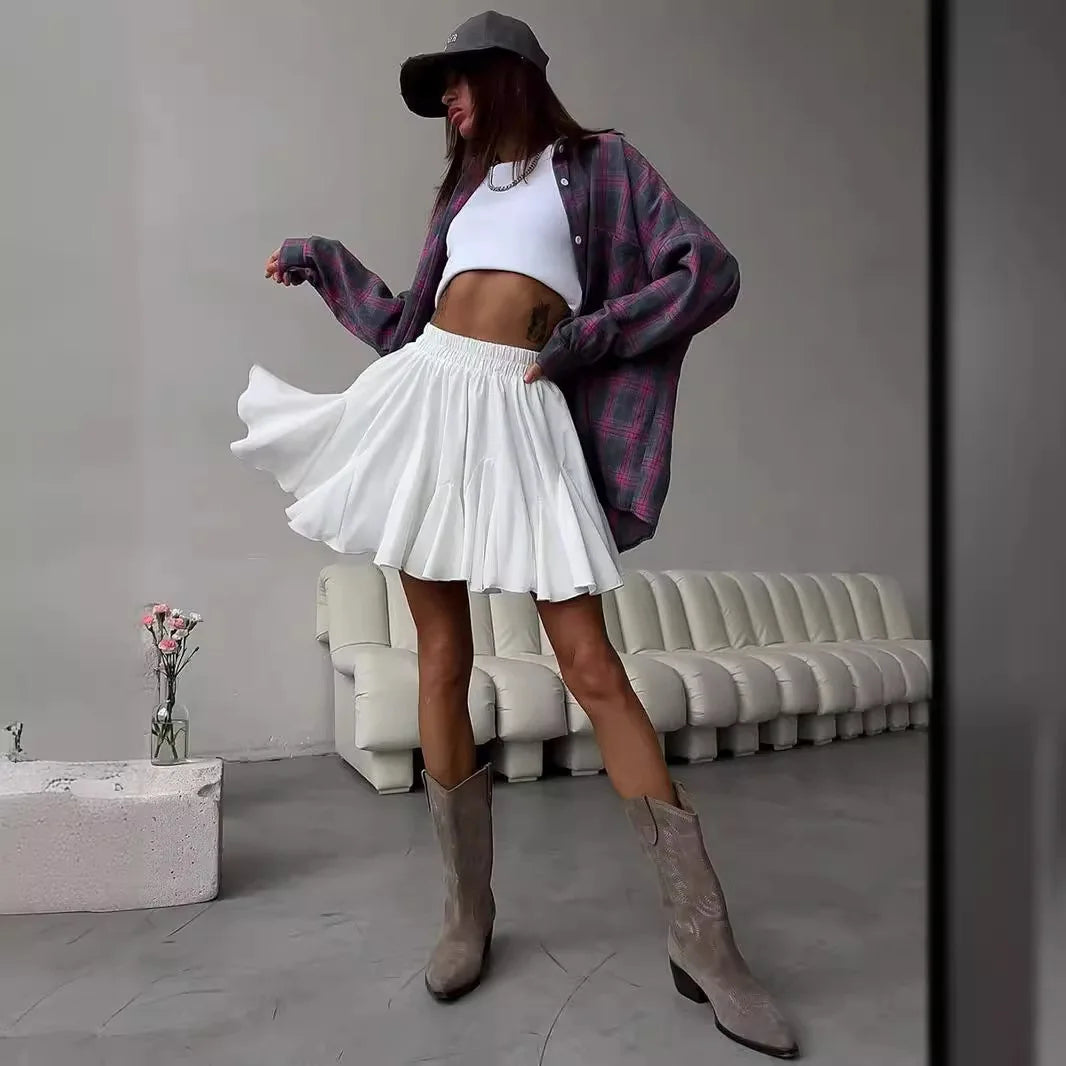 Jupe-Short de Tennis en Jersey de Coton et Polyester à Taille Empire pour Femme