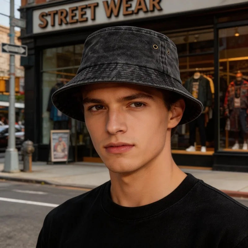 Unisex bavlněný bucket klobouk ve vintage stylu pro volný čas