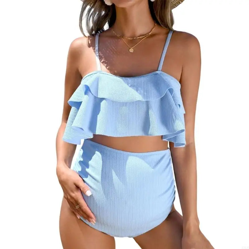 Traje de baño de maternidad para mujer, conjunto de dos piezas con volantes.