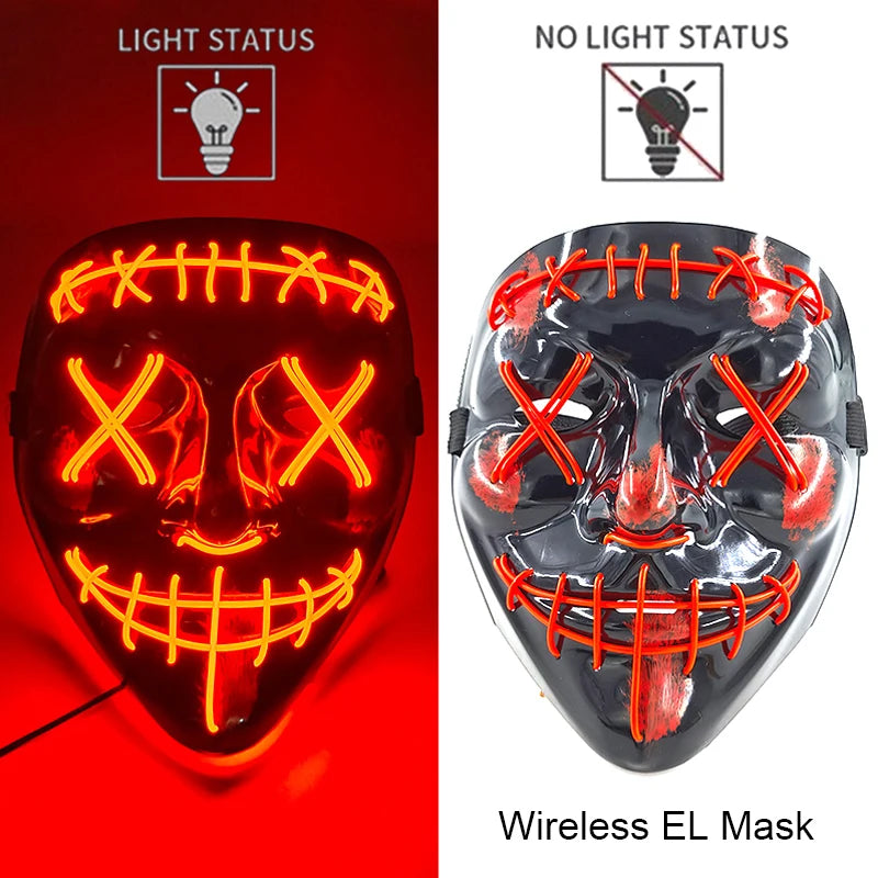 Smíšená svítící LED maska na Halloween, děsivý cosplay, párty pro dospělé, noční