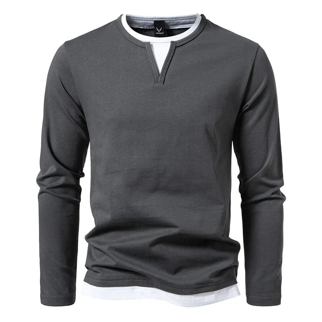 Camiseta de hombre casual de manga larga, cuello redondo, corte holgado y efecto bicolor