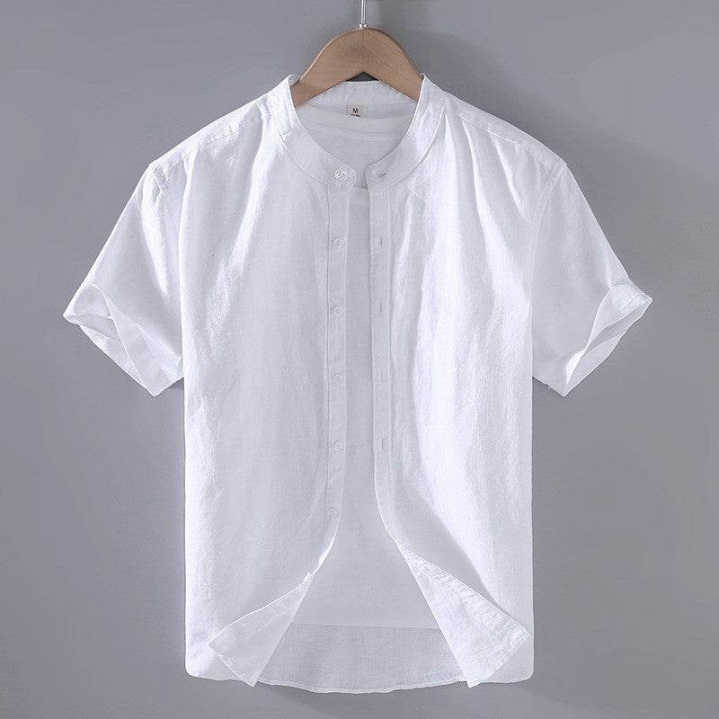 Chemise en lin homme — col officier manches courtes — tenue de plage