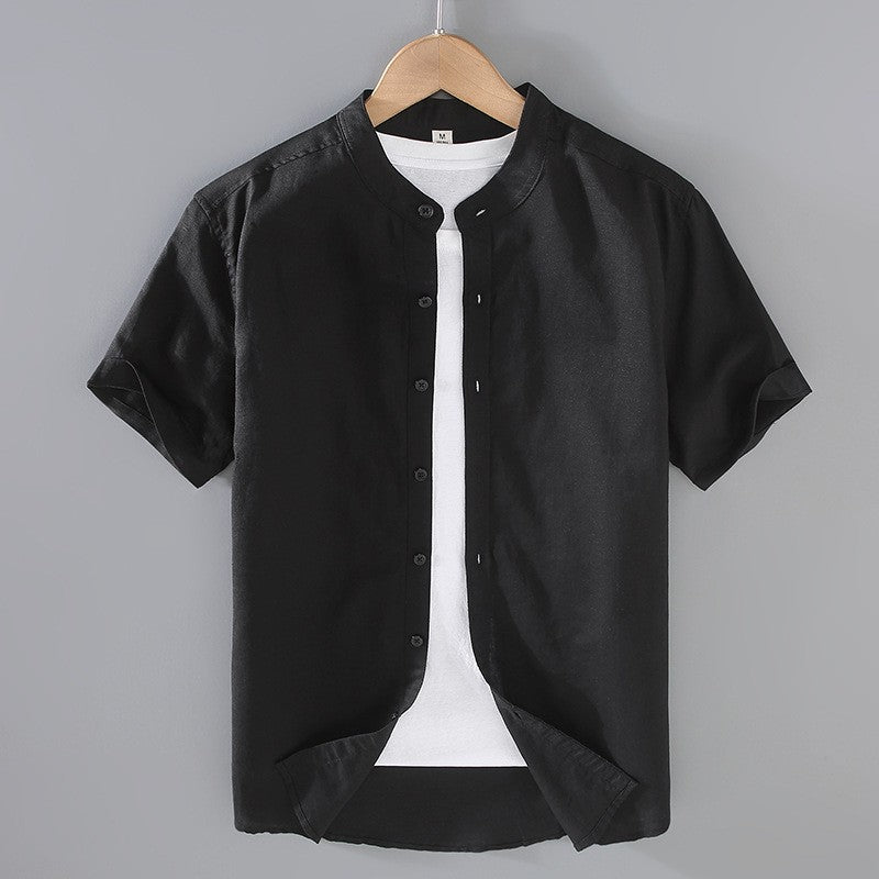 Chemise en lin homme — col officier manches courtes — tenue de plage