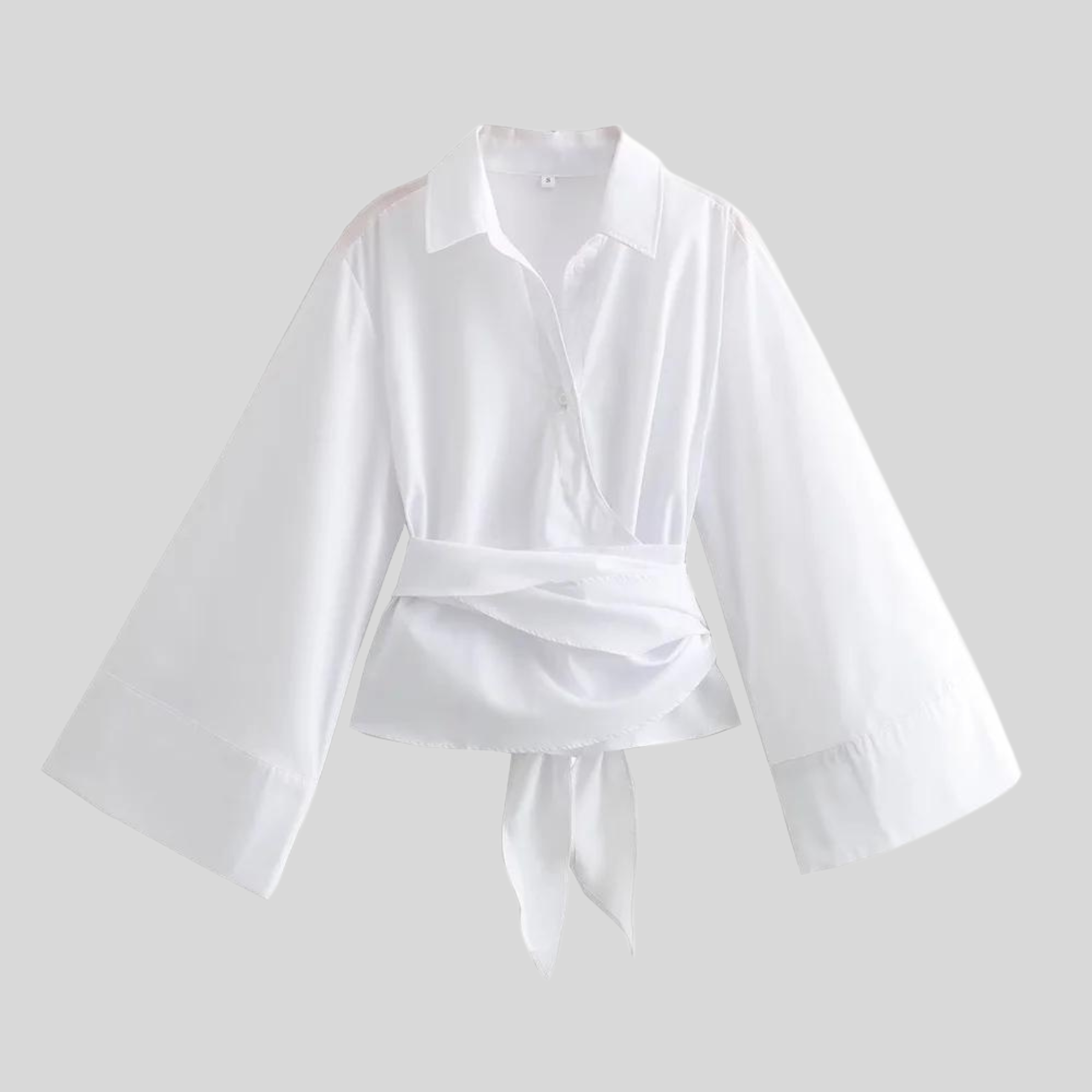 Chemise en Coton à Manches Larges avec Ceinture à Nouer pour Femme