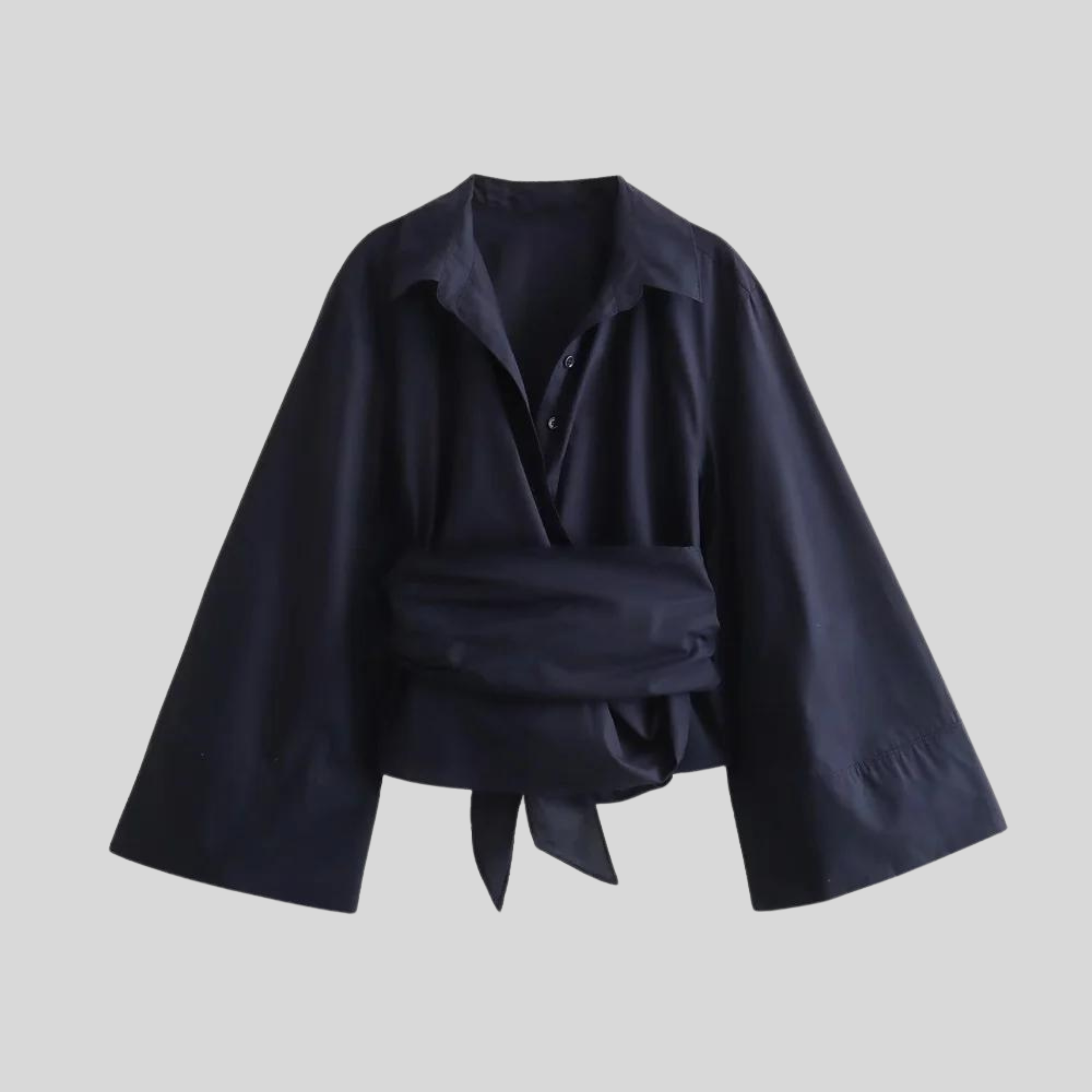 Chemise en Coton à Manches Larges avec Ceinture à Nouer pour Femme