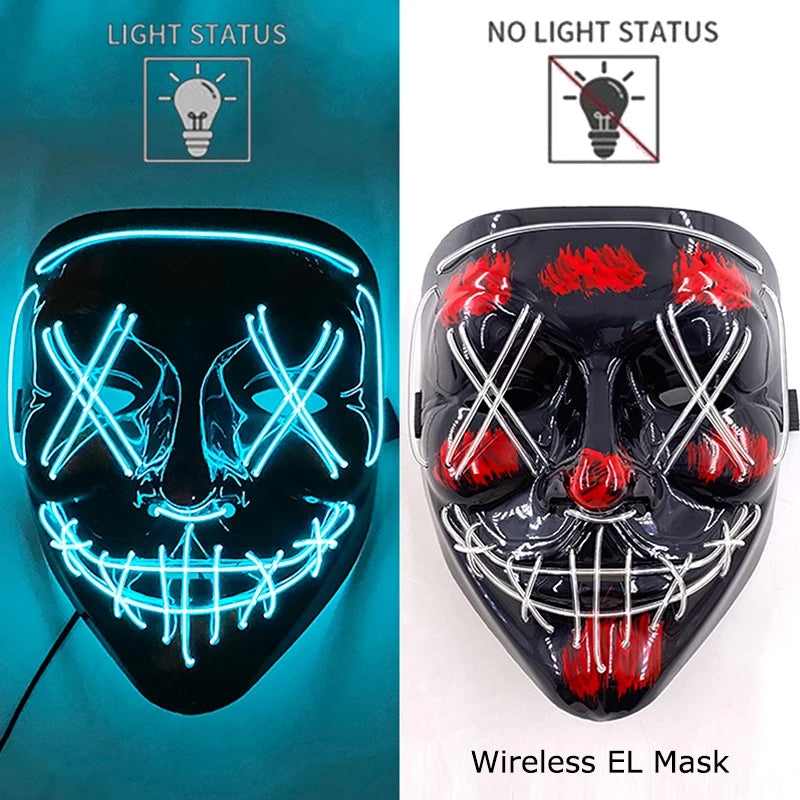 Smíšená svítící LED maska na Halloween, děsivý cosplay, párty pro dospělé, noční