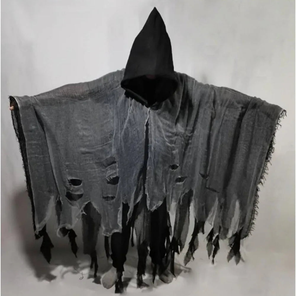 Halloween Horror Costume Cosplay Hooded Frayed Ghost Cape