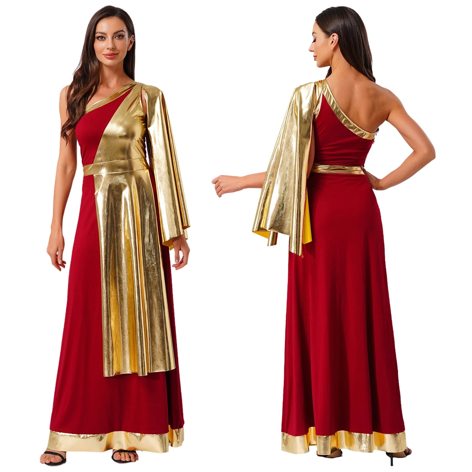 Women's Antique Greek Goddess Halloween Cosplay Toga Dress, Off-the-Shoulder