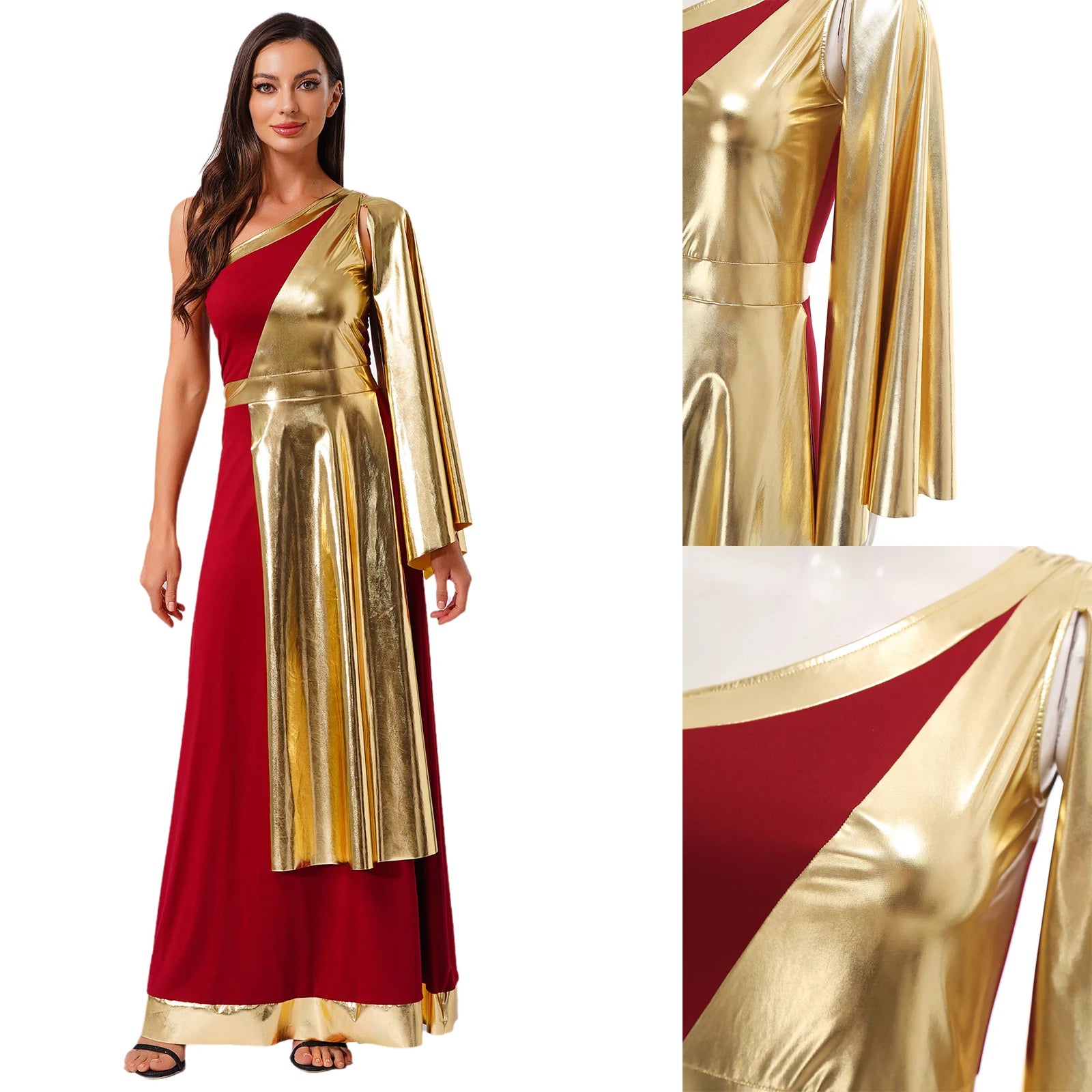 Women's Antique Greek Goddess Halloween Cosplay Toga Dress, Off-the-Shoulder