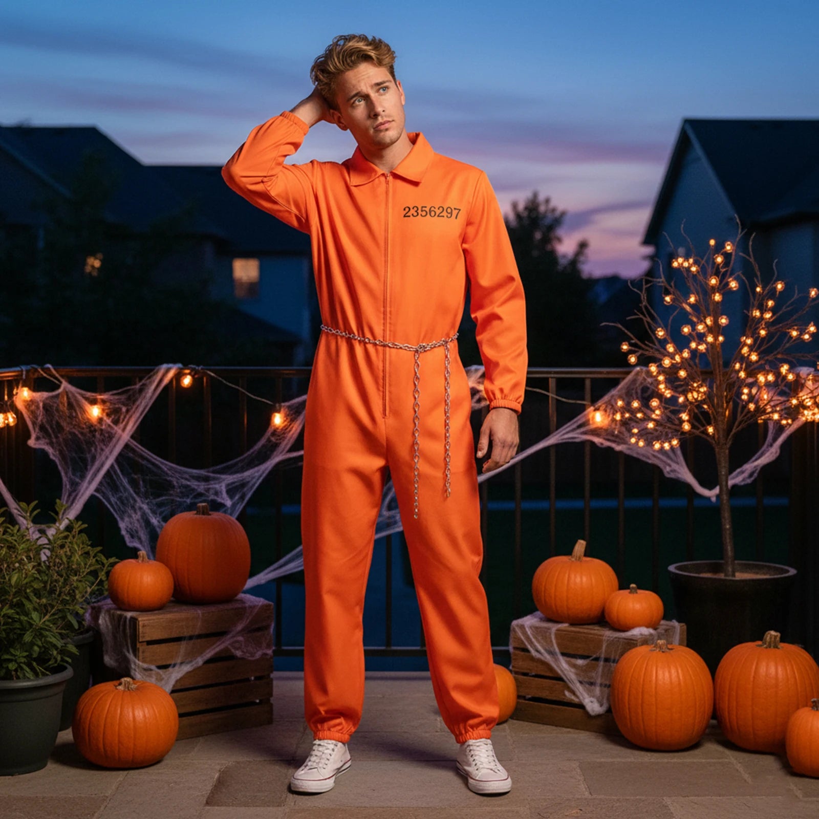 Men’s Halloween Prisoner Jumpsuit Cosplay Costume Long Sleeves