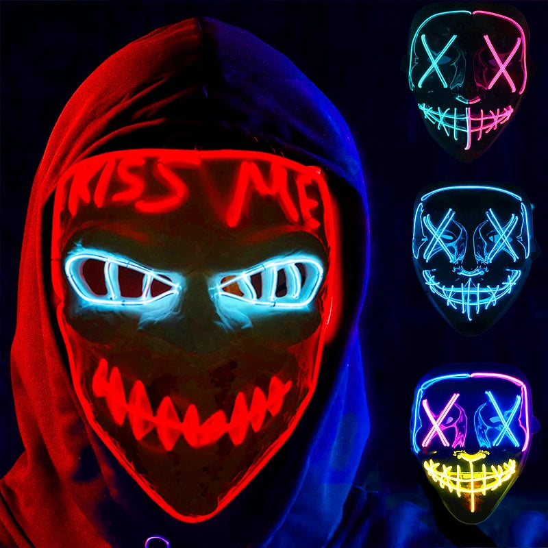 Smíšená svítící LED maska na Halloween, děsivý cosplay, párty pro dospělé, noční