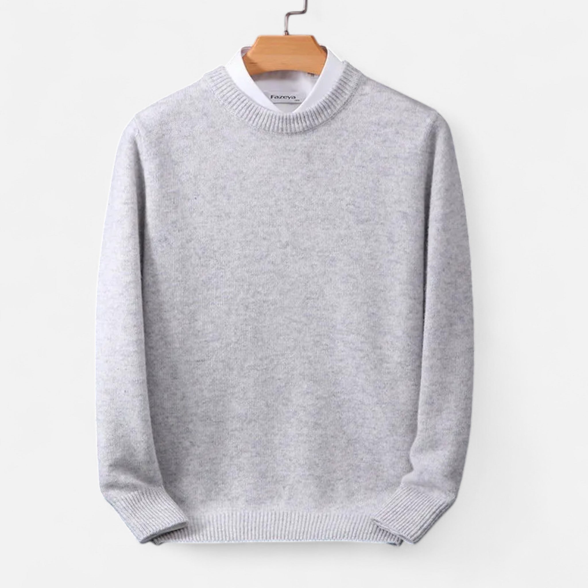 Velclairemode | Men's Merino Wool Sweater with a Mid-Rise Collar