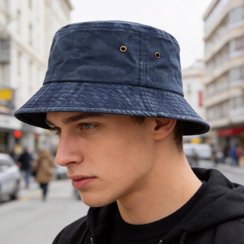 Unisex bavlněný bucket klobouk ve vintage stylu pro volný čas