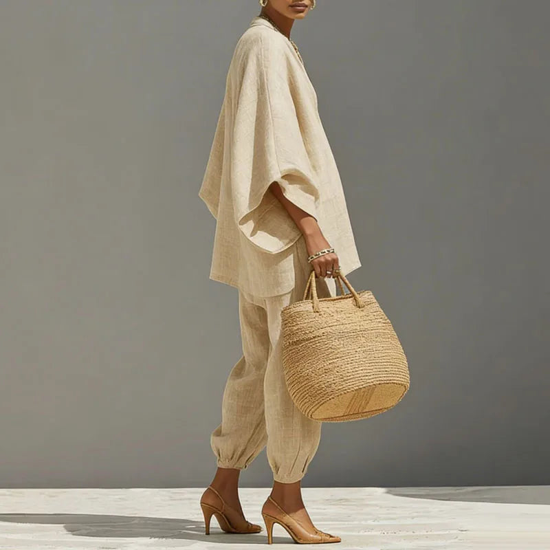 Ensemble pantalon pour femme - haut à encolure en V - vêtement de détente