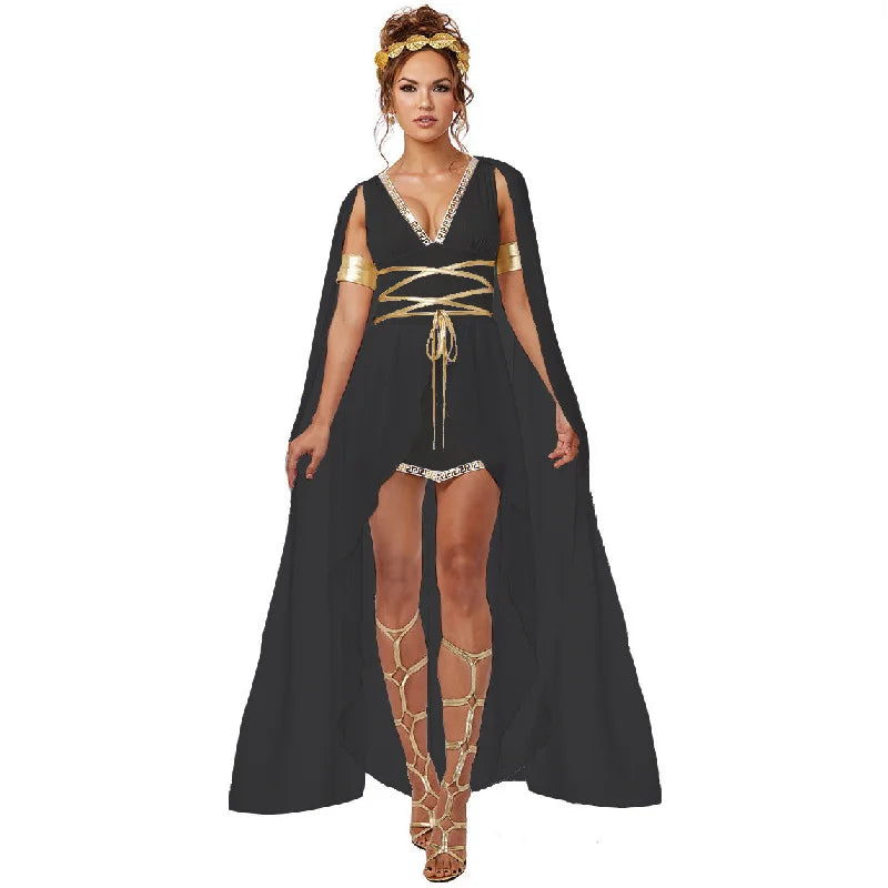 Women's Ancient Greek Goddess Dress Halloween Cosplay Draped Adult Outfit
