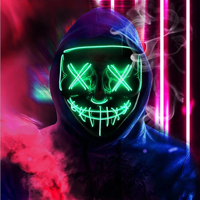 Smíšená svítící LED maska na Halloween, děsivý cosplay, párty pro dospělé, noční