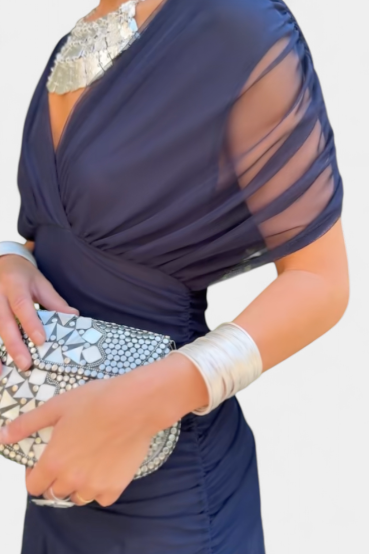 Robe Longue Froncée à Épaules Dégagées