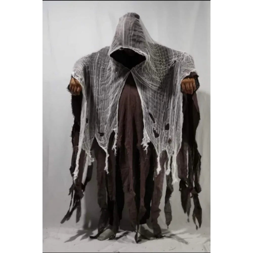 Halloween Horror Costume Cosplay Hooded Frayed Ghost Cape