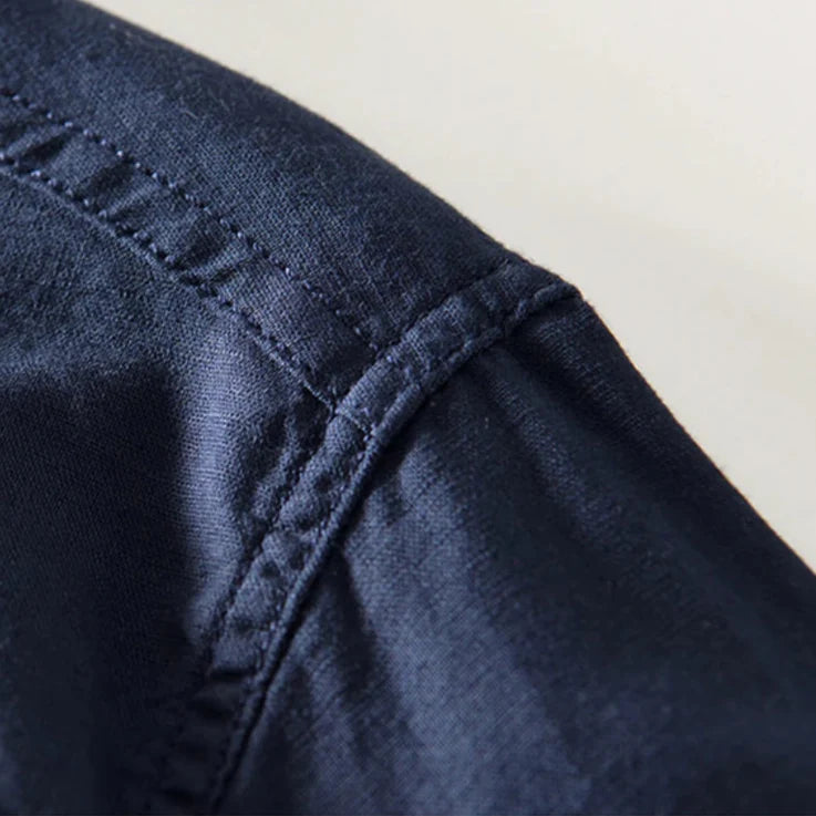 Chemise en Mélange Coton et Lin pour Homme avec Col Officier et Manches Longues