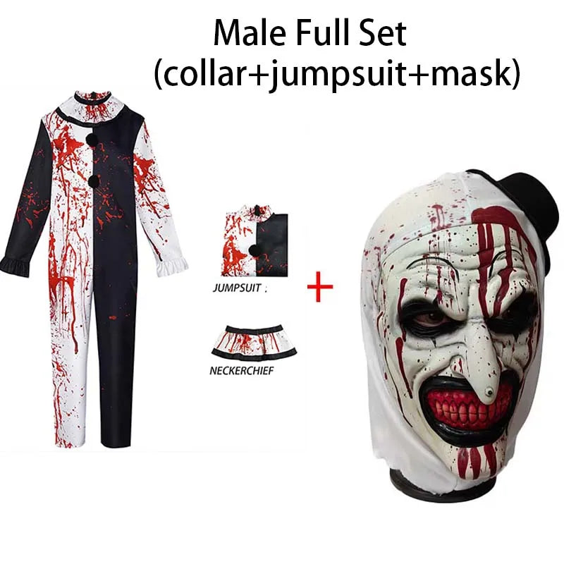 Pánský dámský kostým krvavého klauna na Halloween, cosplay a karneval hrůzy