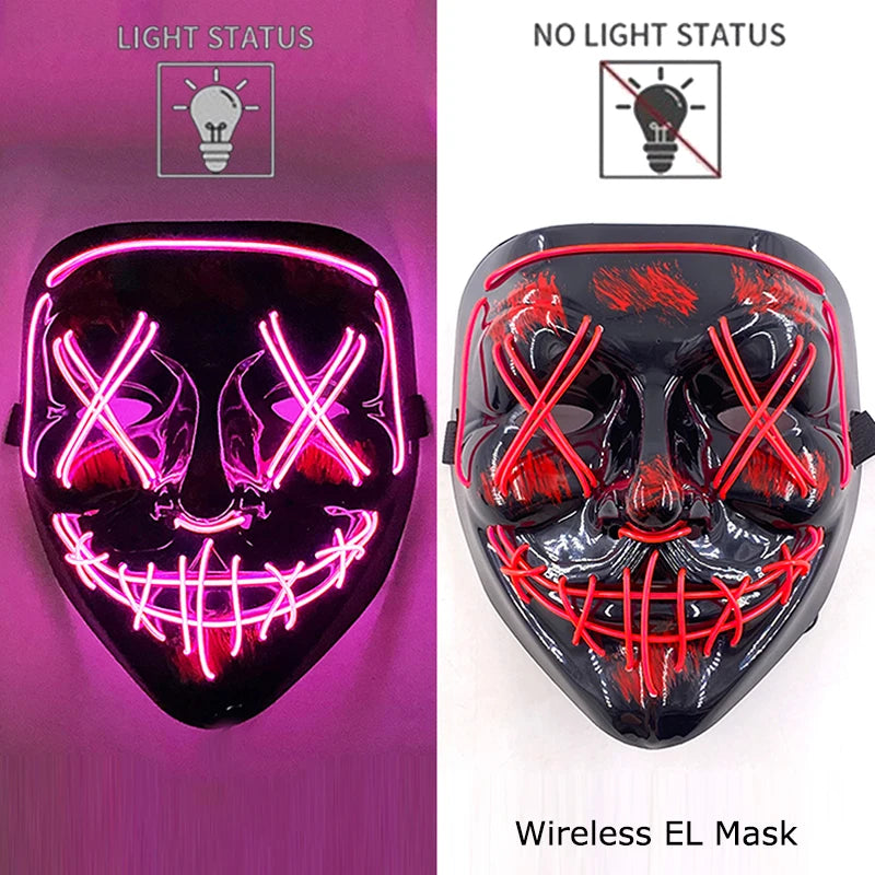 Smíšená svítící LED maska na Halloween, děsivý cosplay, párty pro dospělé, noční