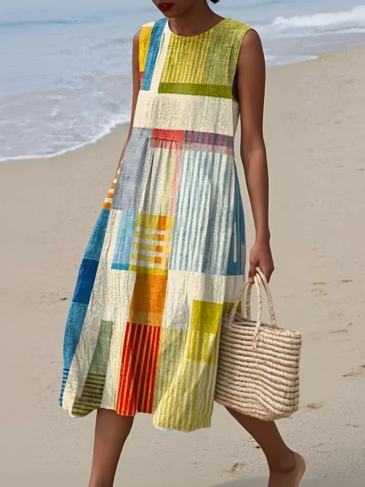 Sleeveless Midi Dress with Geometric Print
