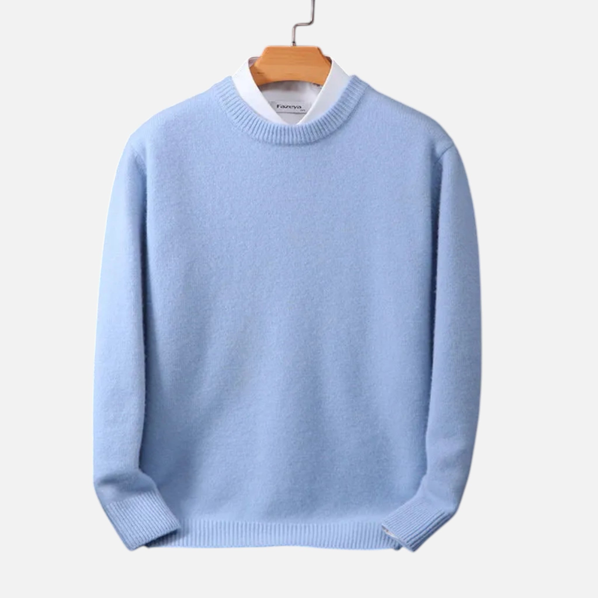 Velclairemode | Men's Merino Wool Sweater with a Mid-Rise Collar