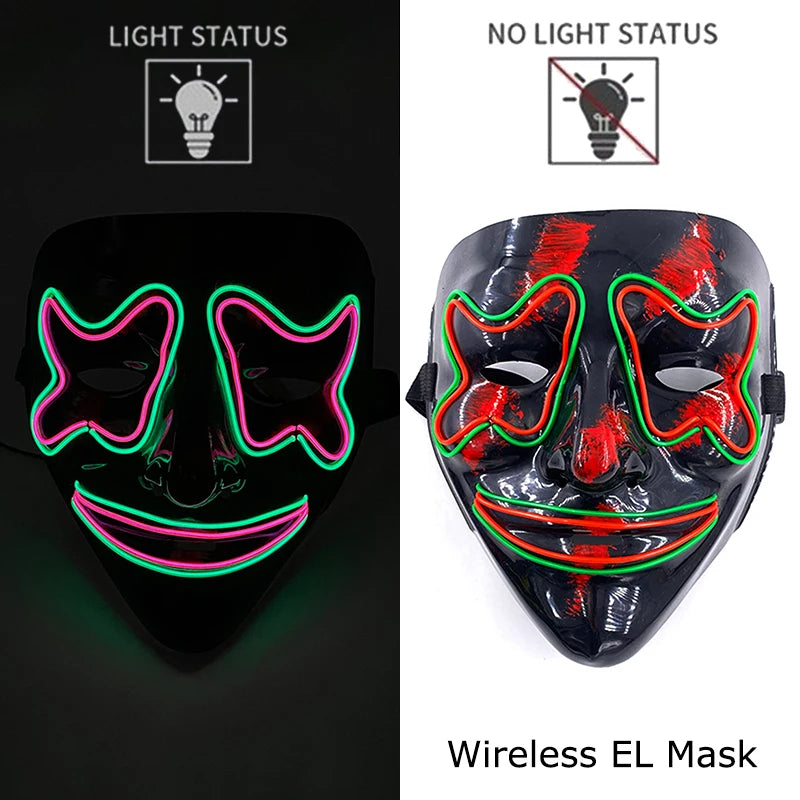 Smíšená svítící LED maska na Halloween, děsivý cosplay, párty pro dospělé, noční