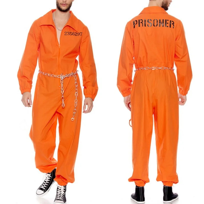 Men’s Halloween Prisoner Jumpsuit Cosplay Costume Long Sleeves