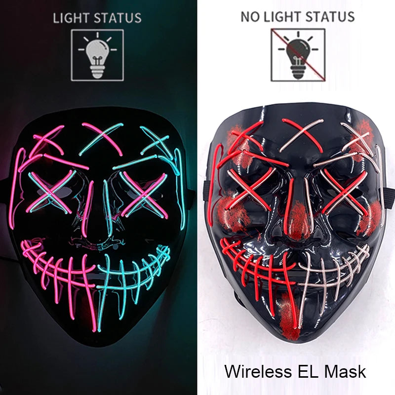 Smíšená svítící LED maska na Halloween, děsivý cosplay, párty pro dospělé, noční