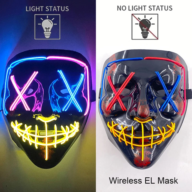 Smíšená svítící LED maska na Halloween, děsivý cosplay, párty pro dospělé, noční