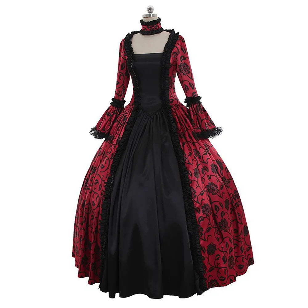 Women's Long Gothic Halloween Cosplay Dress, Medieval Queen Masquerade Ball