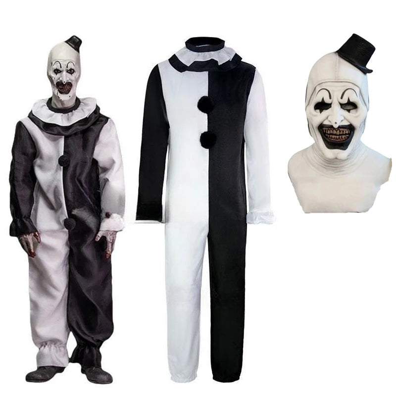 Unisex Scary Clown Costume Halloween Cosplay Jumpsuit Adult Mask