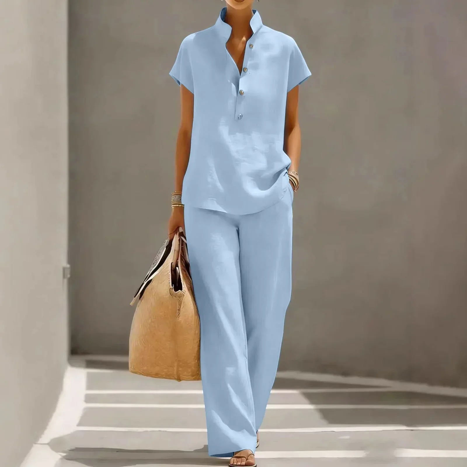 Ensemble pantalon pour femme | tissu en lin | coupe droite fluide plage