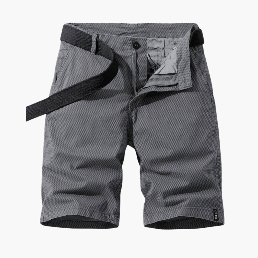 Straight Shorts for Men in Textured Fabric with Removable Belt and 4 Pockets